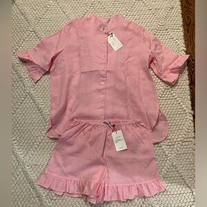 Sleeper linen ruffled shorts and top set size small NWT
